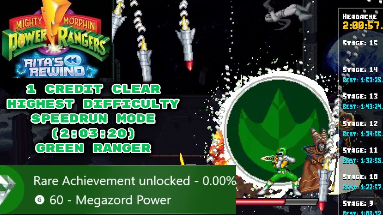 Mighty Morphin Power Rangers Rita's Rewind (Headache) 1 Credit Clear Speedrun mode (2:03:20) Green