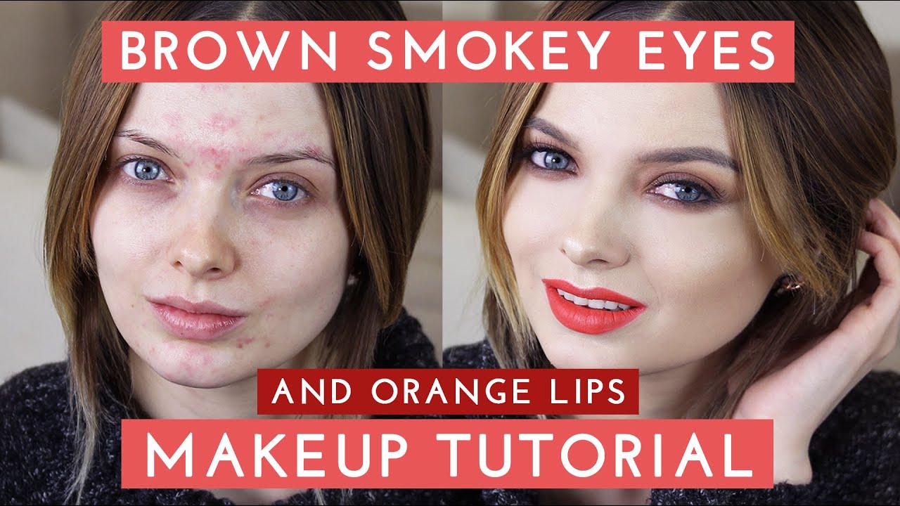 Brown Smokey Eyes & Orange Lips Makeup Tutorial // MyPaleSkin