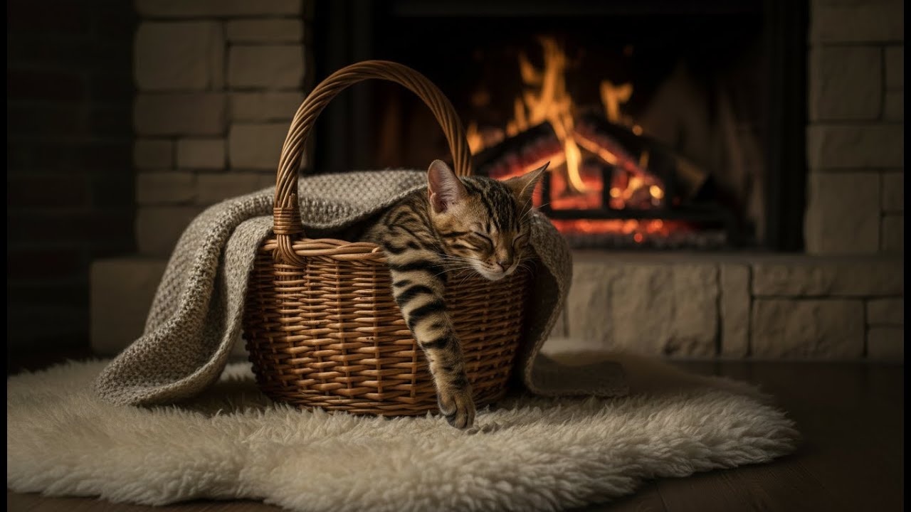 Deep Sleep in 5 Minutes 🌙 Cat Purring & Crackling Fireplace