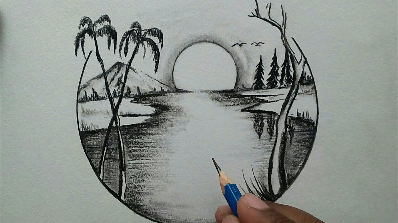 Nature Scenery Drawing for Beginners / Step by Step