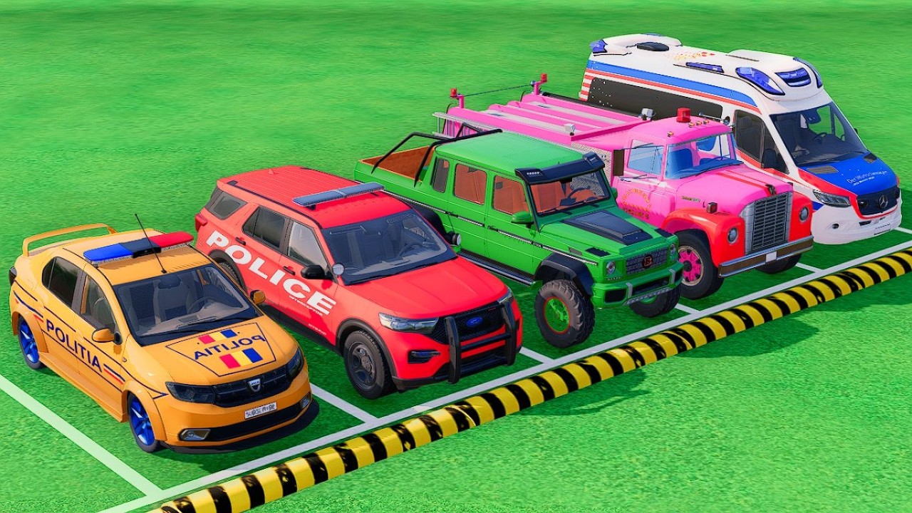 TRANSPORTING POLICE CARS, AMBULANCE, FIRE TRUCK, COLORFUL CARS WITH TRAIN - FARMING SIMULATOR 22 #1