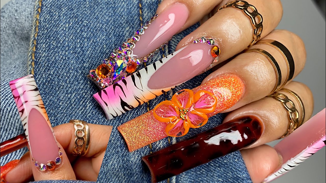 WATCH ME WORK WITH NON DOMINANT HAND/ 2XL ANIMAL PRINT NAILS/ ACRYLIC NAILS