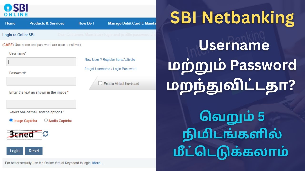 How to Reset SBI Netbanking Username and Password in Online Tamil