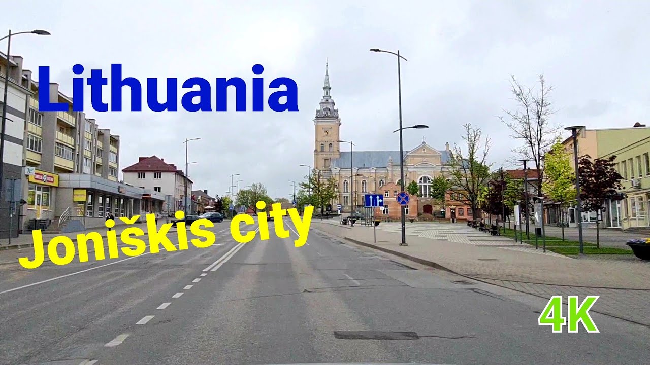 4K. Lithuania. Driving in Joniškis. Lithuanian city. Beautiful european city. Lietuva.
