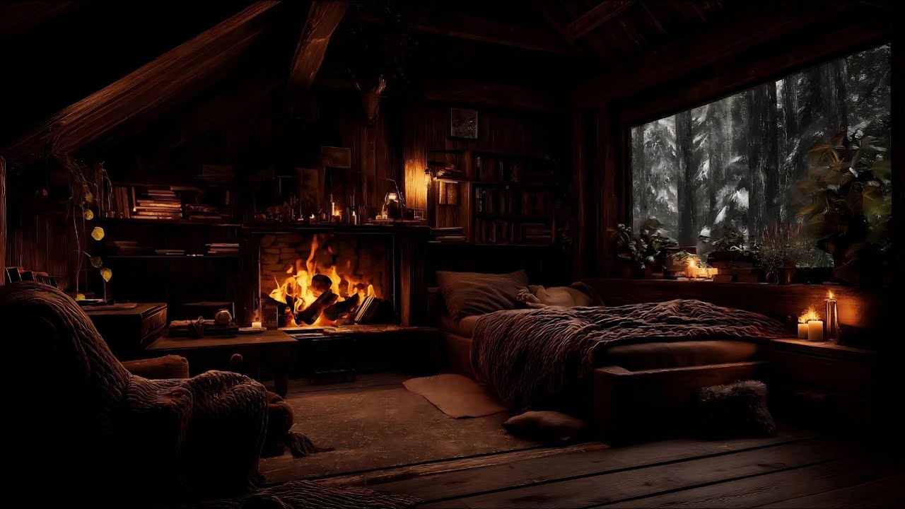 Fireplace Crackling Sounds | 3H Cozy Cabin with Soft Wind (No Ads) • Sounds for Deep Sleep