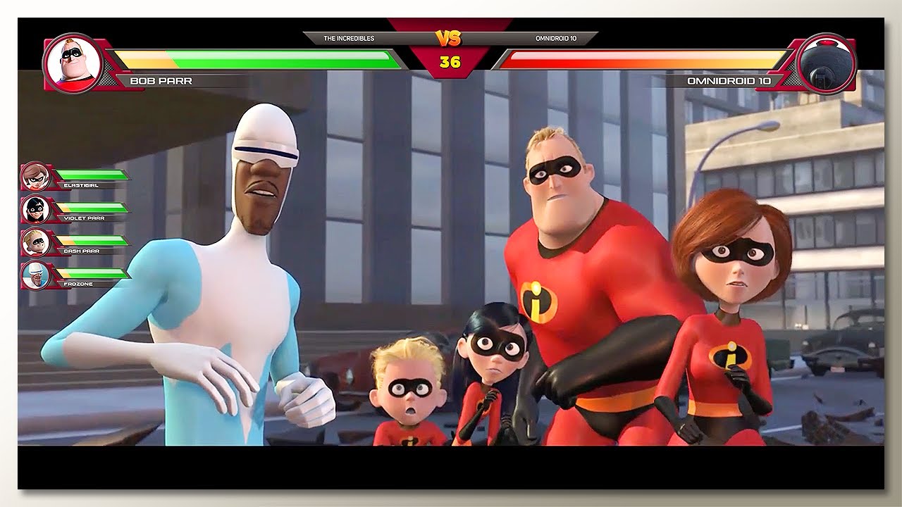 The incredibles & & Frozone vs Omnidroid 10 with Healthbars | Concept Game UI