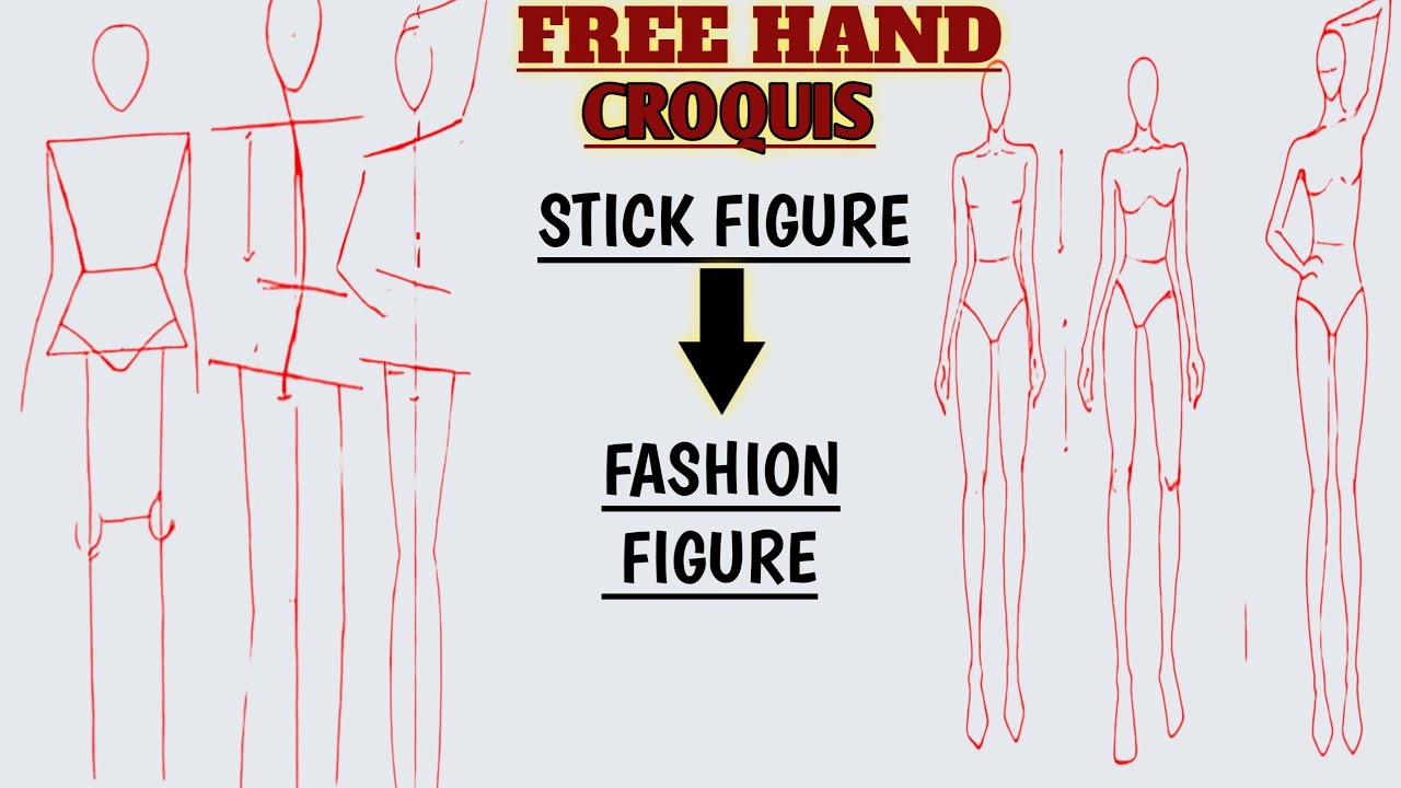 How to draw FASHION FIGURE (Croquis) || Draw Croquis Poses from STICK FIGURE || Fashion illustration