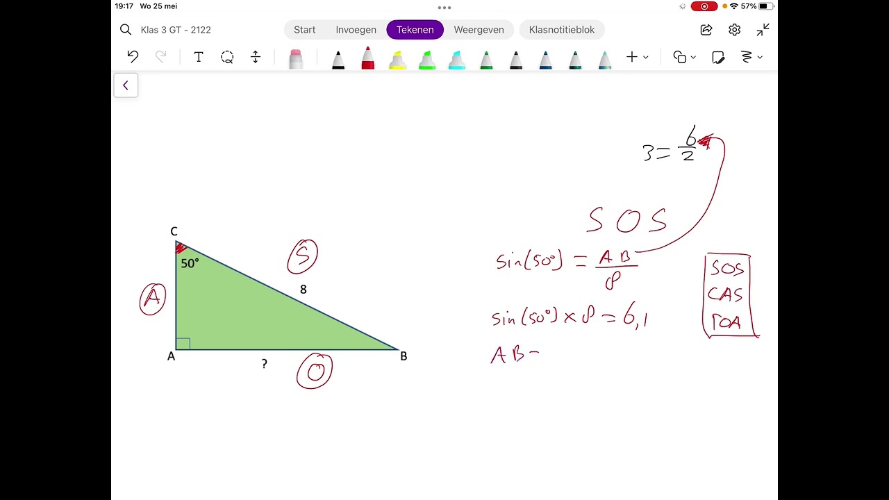 Vmbo 3/4 - wiskunde - werken met sinus, cosinus. Tangens en Pythagoras