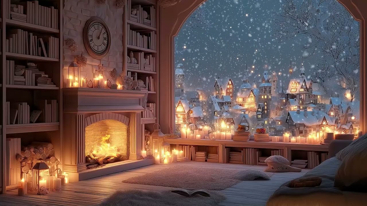 🔥 Cozy Firelit Cabin | Blizzard Wind Winter Night 3 Hours | Relax Focus Study Meditation Healing