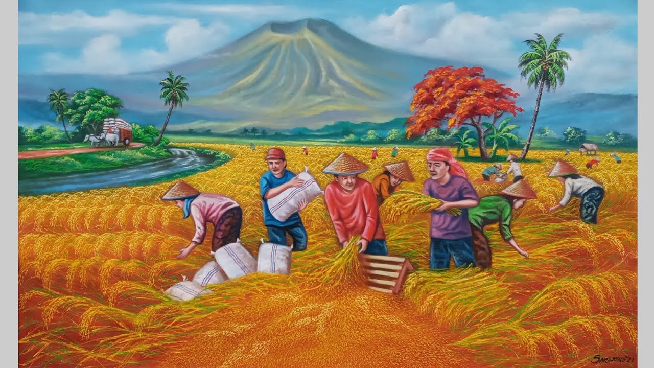 Cara Melukis Panen Padi 90 X 150 / Wono Wong