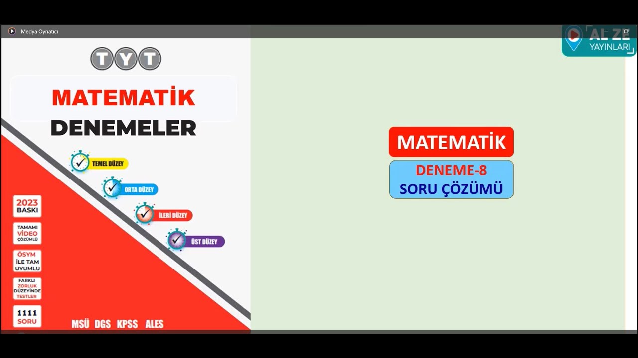 ALZE YAYINLARI 2024 TYT MATEMATİK DENEMELER / DENEME 8 ÇÖZÜM