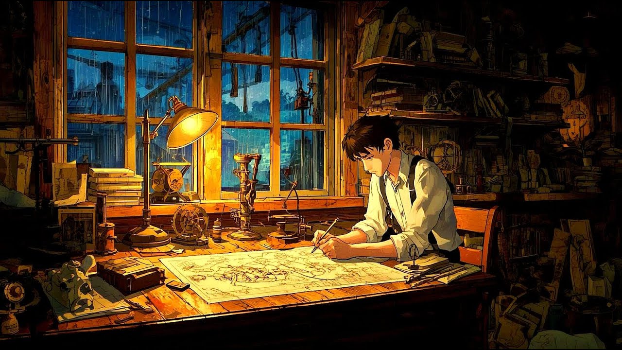 Занятие в дождливую ночь 🌧️ Мрачная академическая атмосфера в стиле Ghibli [Focus Ambiance]