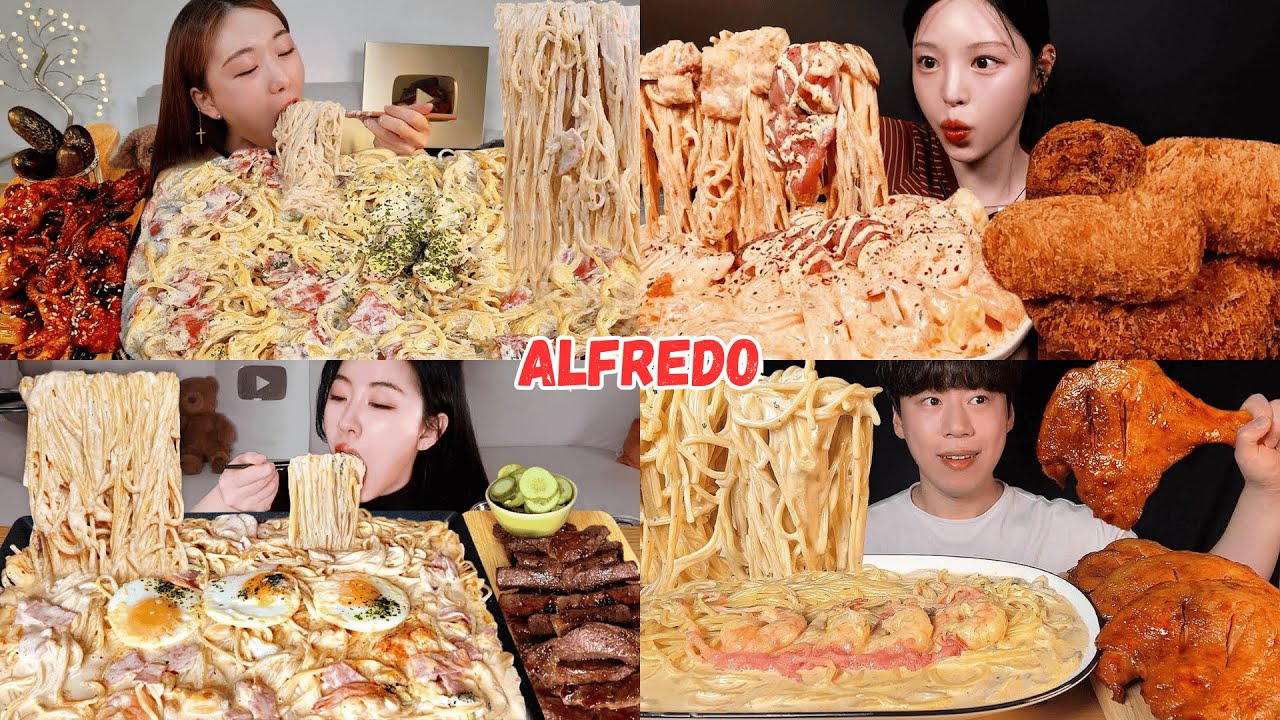 Ultra Creamy Alfredo Pasta MUKBANG 🍝 | Deep ASMR Big Bites Compilation 🤤🔥
