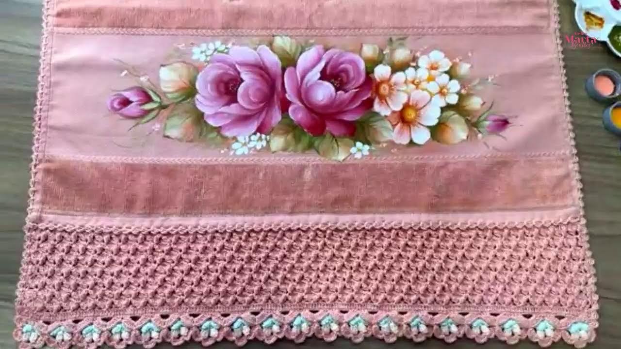 Como Pintar Rosa Italiana e Flor do Campo em Toalha Goiaba- Café com arte #163