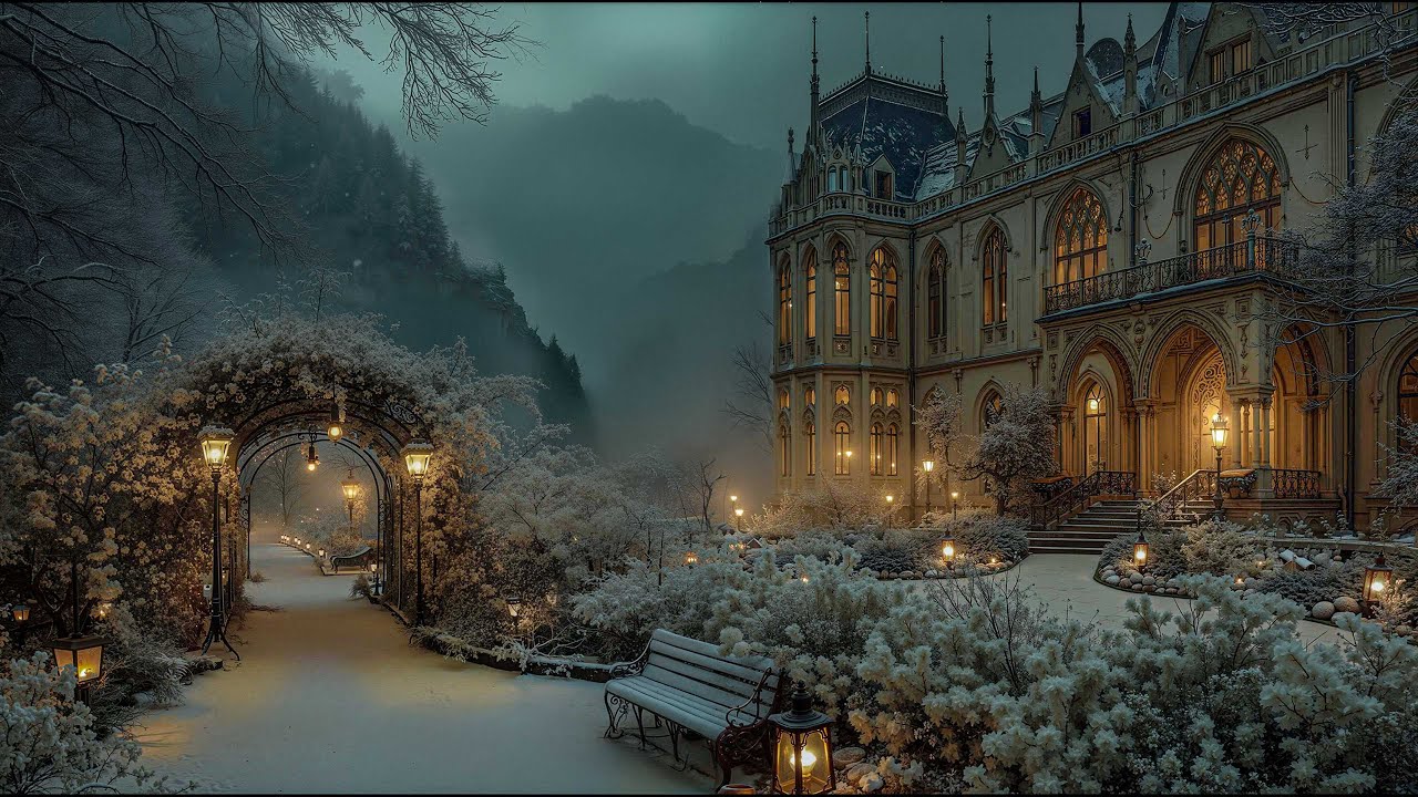 Winter Night at the Manor Garden ❄️ Falling Snow & Dark Academia Ambience for Quiet Reflection