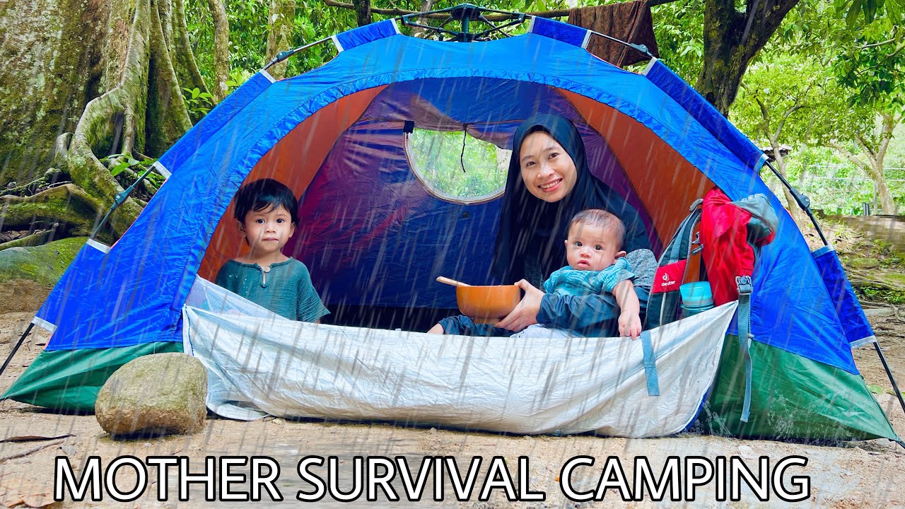 MOTHER SOLO CAMPING WITH KIDS - CAMPING WITH THUNDERSTORM OVERNIGHT - ASMR