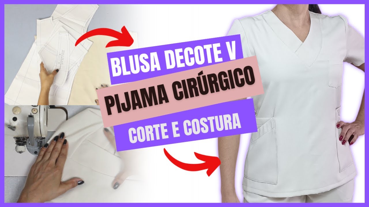 Blusa PIJAMA CIRÚRGICO Decote V  e  BOLSO  Duplo / Corte e Costura