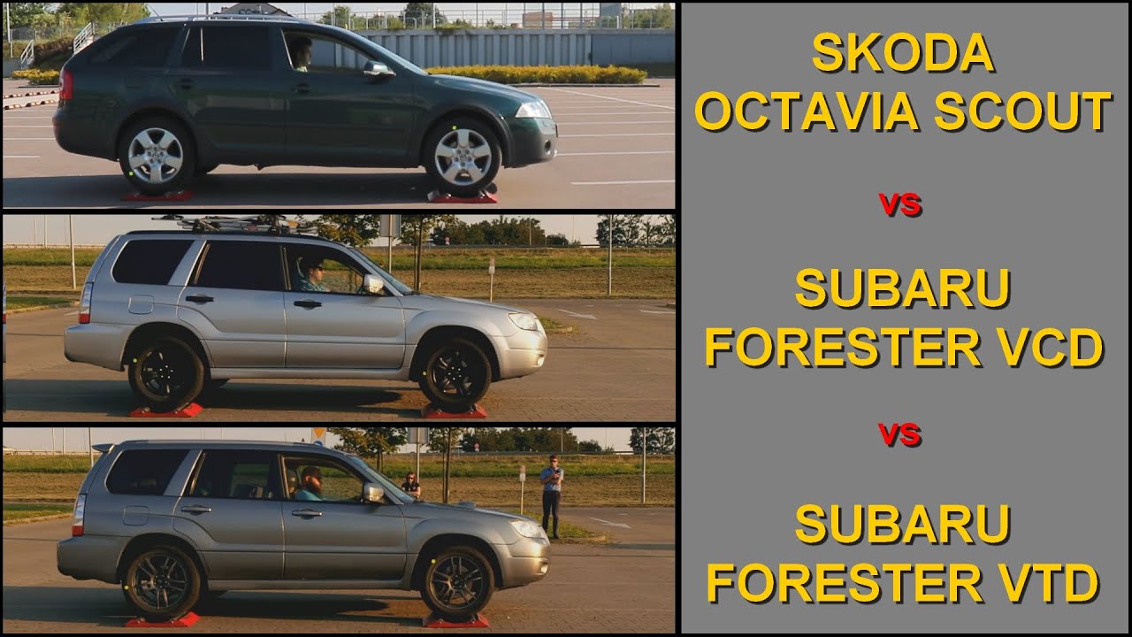 SLIP TEST - Skoda Octavia Scout 4x4 vs Subaru Forester S-AWD VCD & VTD - @4x4.tests.on.rollers
