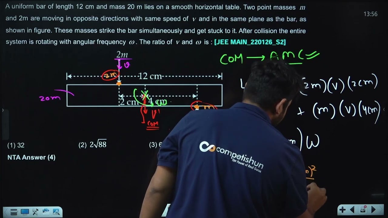 A uniform bar of length 12 cm and mass 20 m lies  22 JAN 2026 SHIFT-2 JEE MAIN PYQ