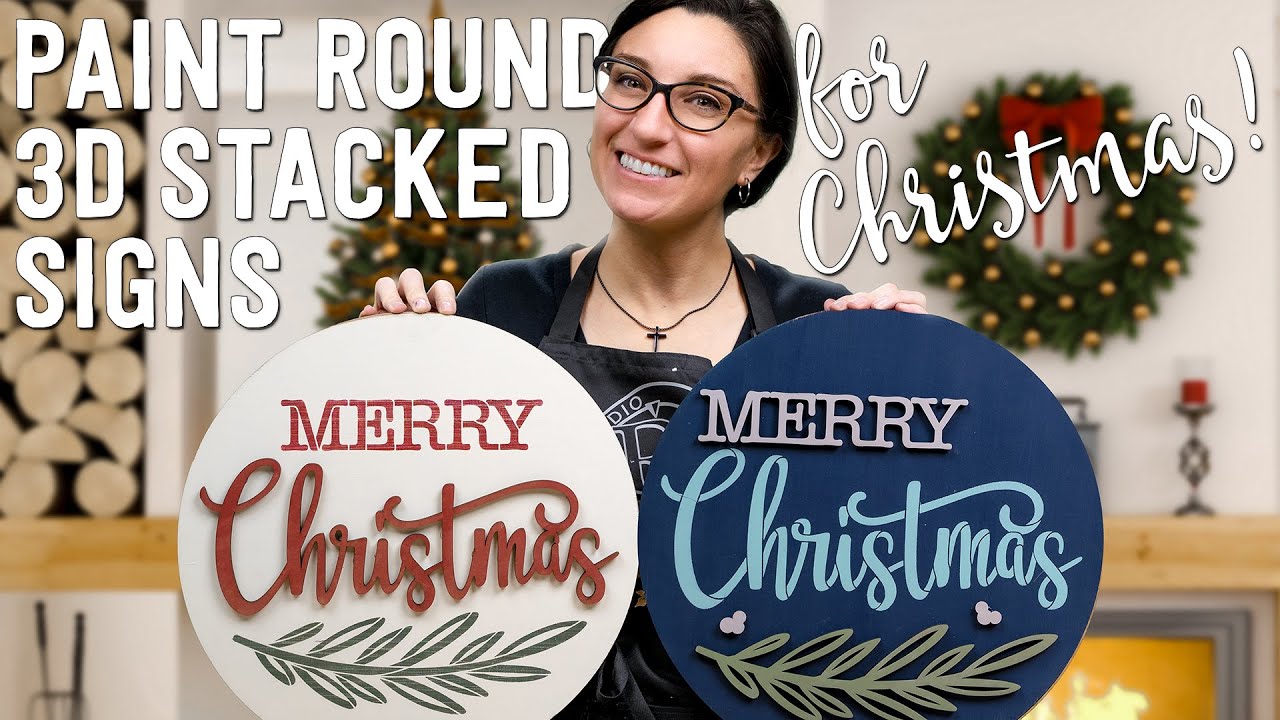Paint a 3D Stacked Door Hanger for Christmas | Round Door Hanger | DIY Christmas Decor | Porch Sign