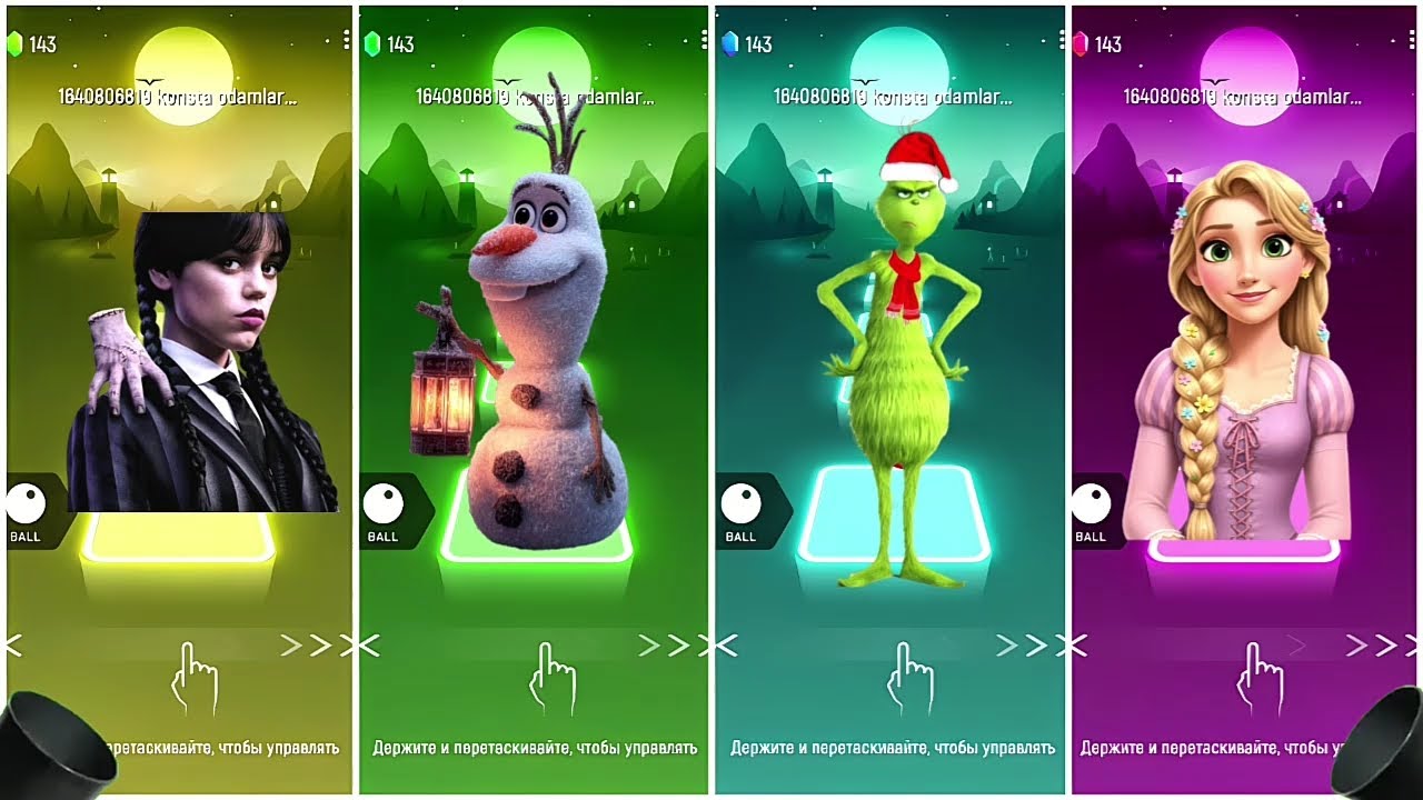 Tiles hop coffin dance Wednesday, Frozen, Grinch, Rapunzel