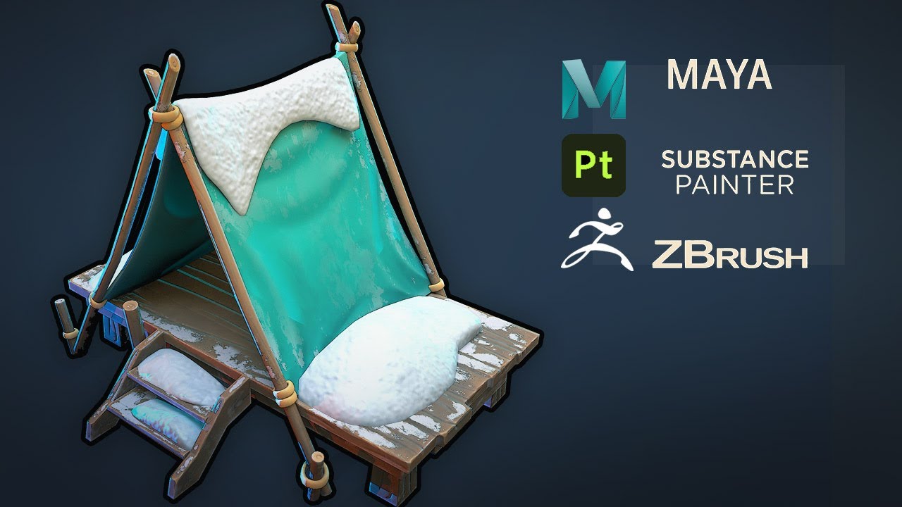Stylized Tent in Snow with Autodesk Maya 2026, Zbrush and Substance Painter