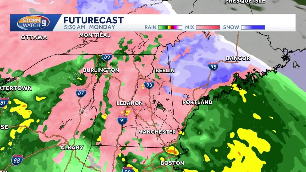 New Hampshire hourly weather: Track wintry mix Sunday night into Monday morning