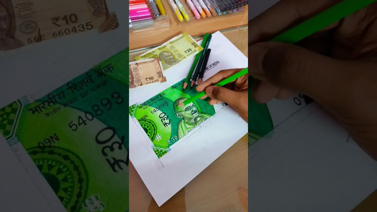 3D✨ pencil colour sketching.😅🙏🏻 30 note realistic drawing💵🌍✍🏻 42 HOURS⌚ #artist #money #farzi