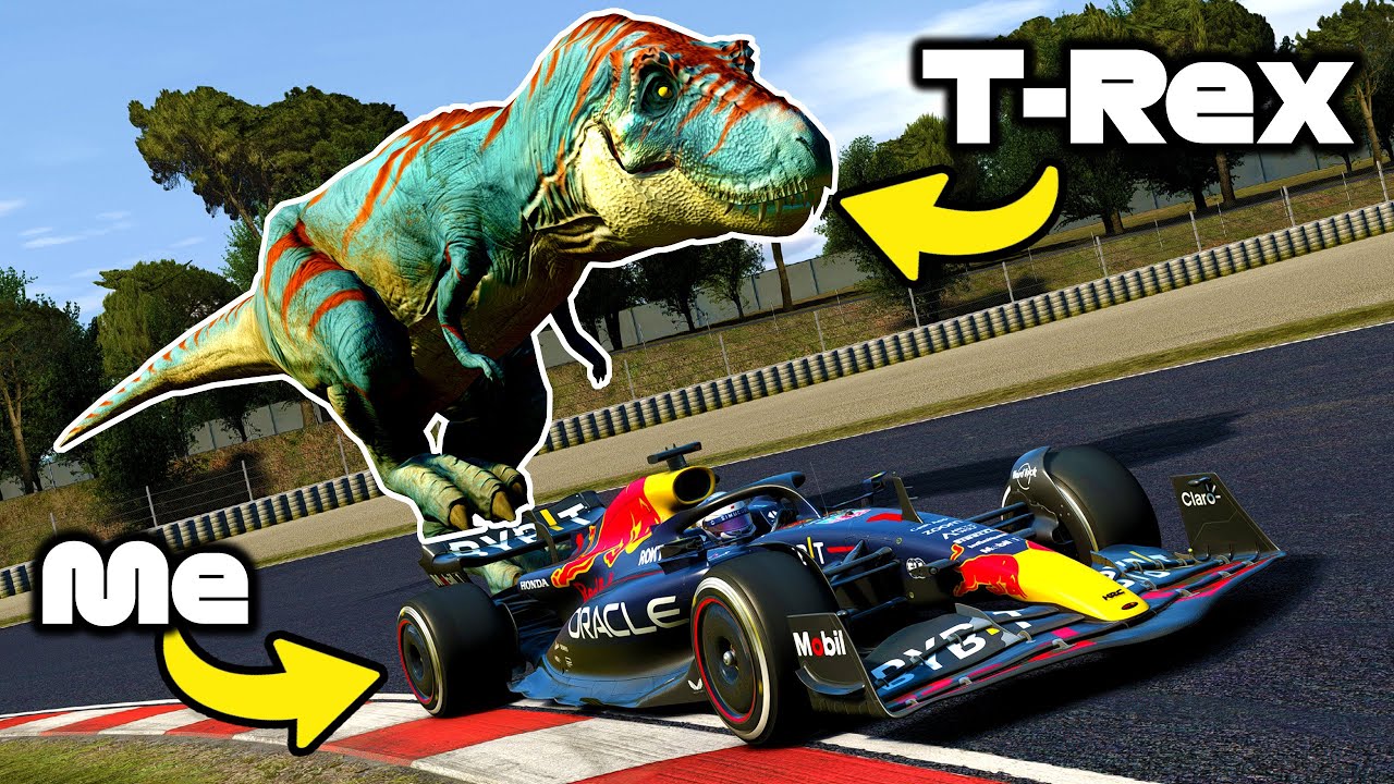 The Funniest Assetto Corsa Mod EVER! SURVIVE JURASSIC PARK! Racing a T-Rex in a F1 23 Car!
