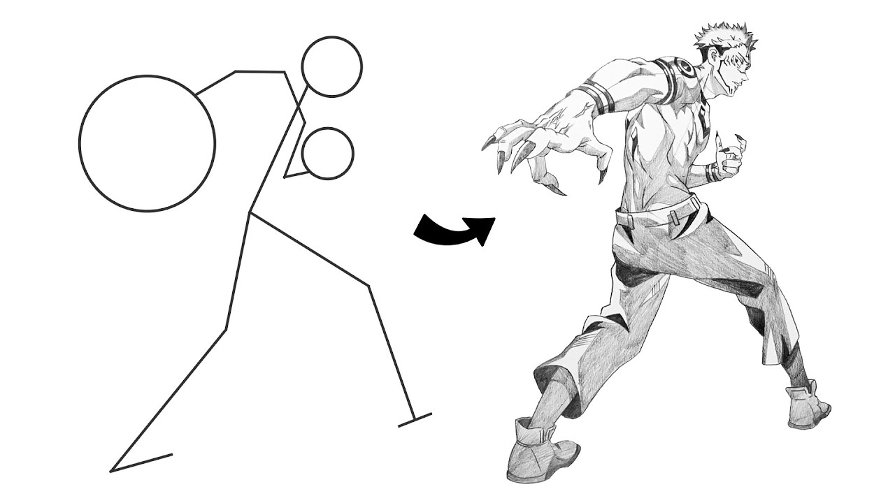 How to Draw Sukuna Full Body out of Stick Man || Easy Step-by-Step