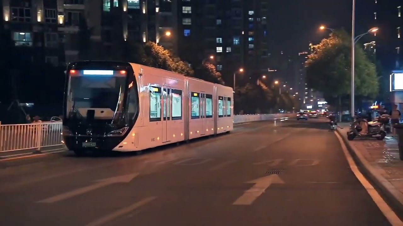 China's intelligent trackless tram bus in Yibin, Sichuan.