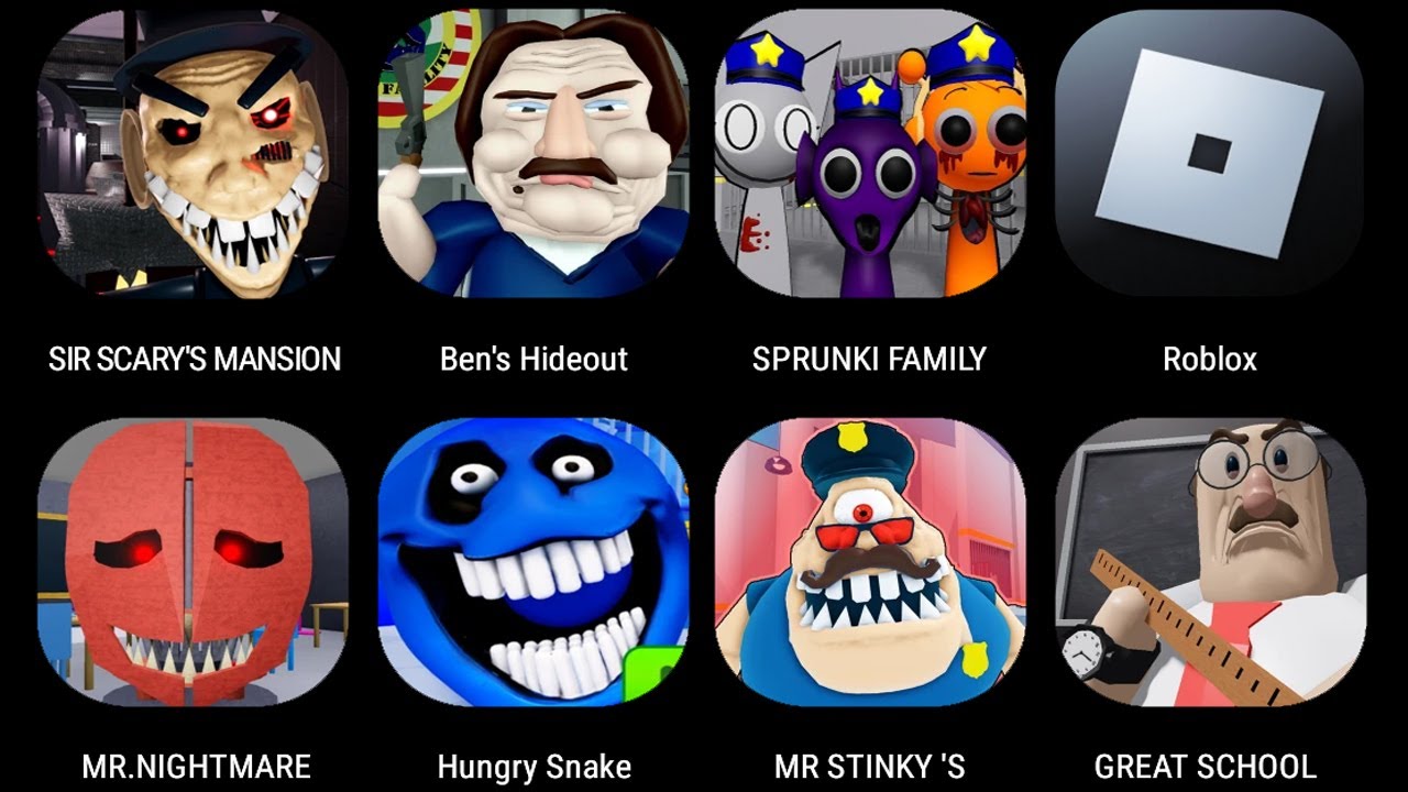 SIR SCARY'S MANSION,BEN'S HIDEOUT ESCAPE,🔪SPRUNKI FAMILY BARRY'S PRISON,ESCAPE MR. NIGHTMARE...