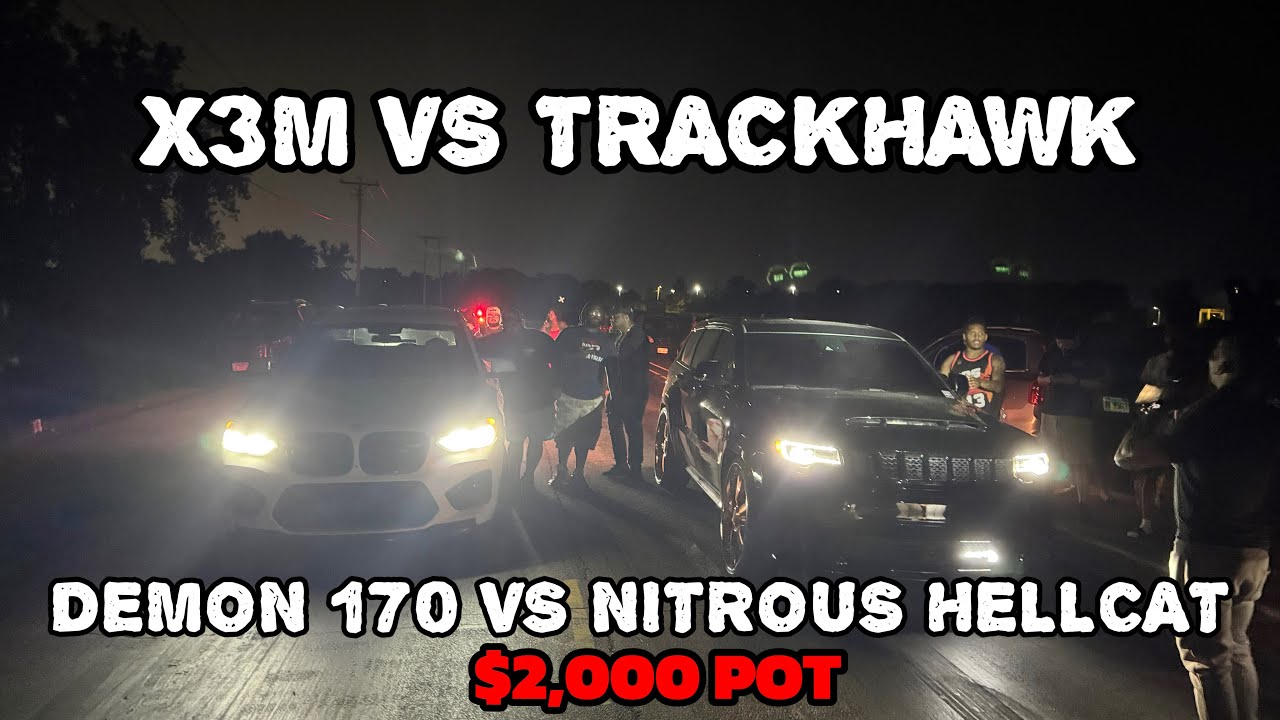 SUNDAY FUNDAY: TRACKHAWK VS X3M $2,000 POT! NITROUS HELLCAT VS DODGE DEMON 170 #demon #hellcat