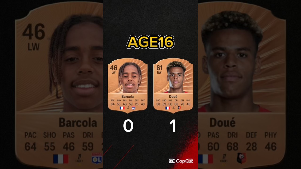 Barcola vs Doue by age from 16 to 22 🤯🔥#fc26 #fifa #eafc26 #fifa26 #fifa25 #football #fifa25 #eafc