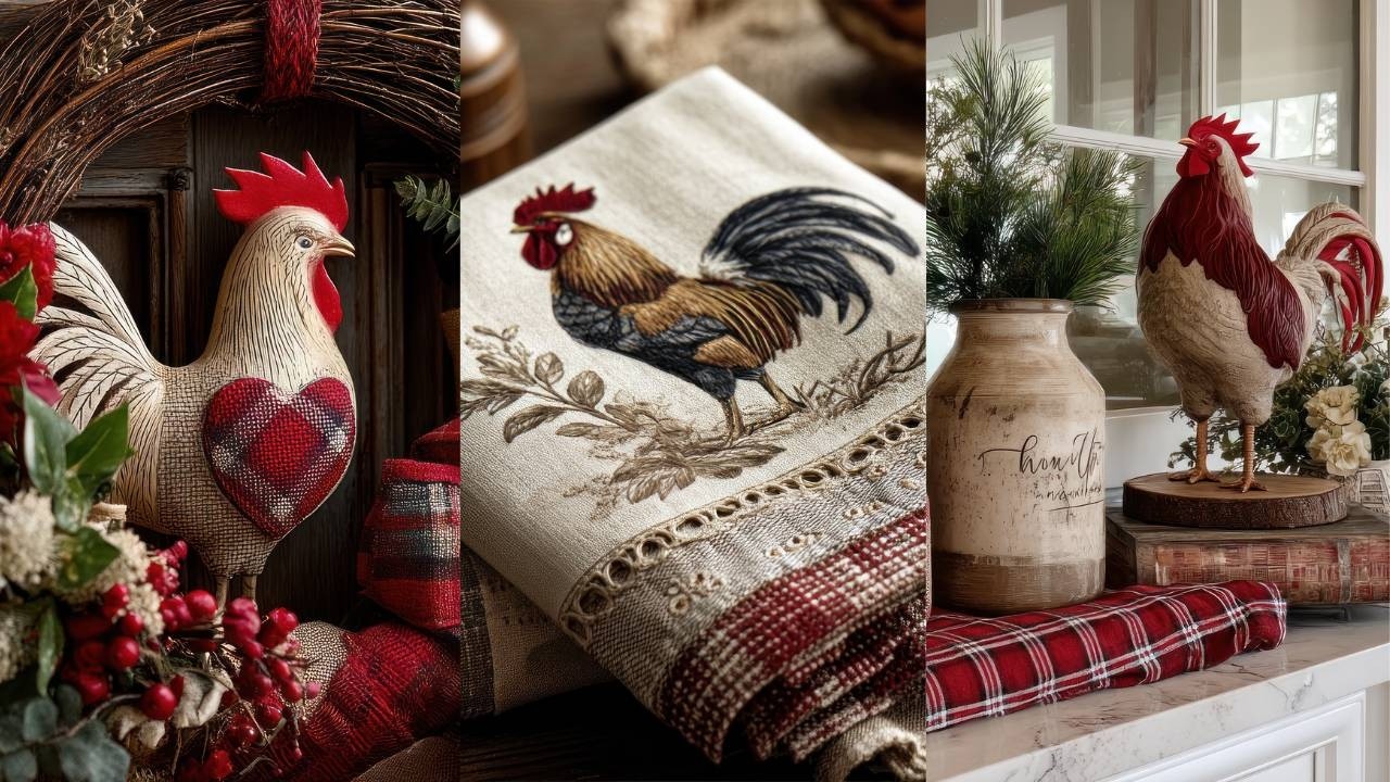 25 DIY Red Plaid & Rooster Decor Ideas for a Farmcore Rustic Country Home