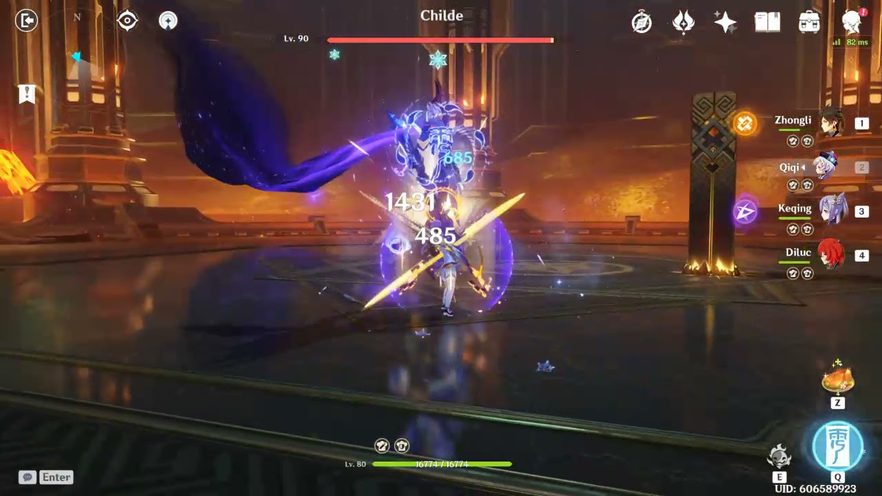 Keqing melting Tartalia with 2 Physical Damage sets - 40K Charged Attacks