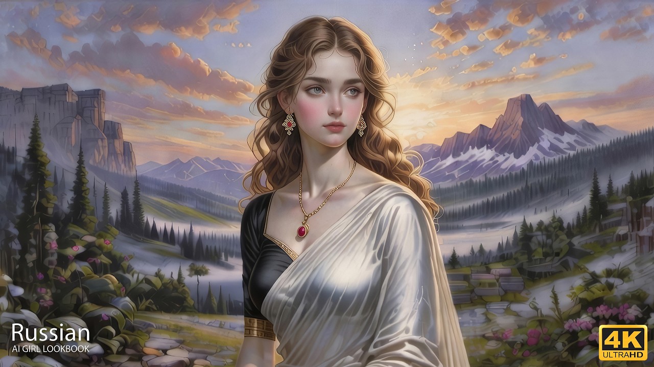 Oil Painting Portrait | Stunning 1800s Russian Beauty in Crimson Sari