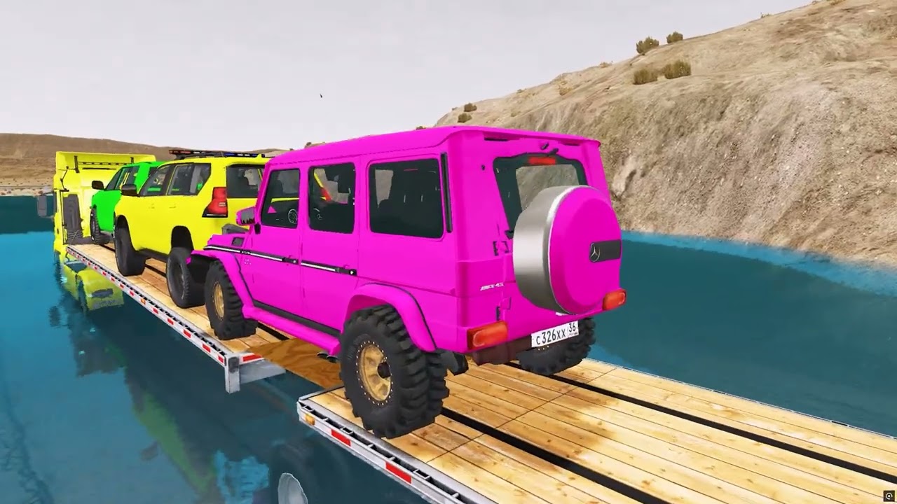 Flatbed Truck Mcqueen | Transportation with Truck - Pothole vs Car #004  - BeamNG.Drive