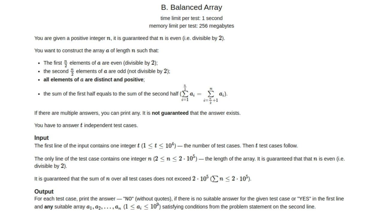 Balanced Array Made Easy: Codeforces 1343B Python Solution Walkthrough!