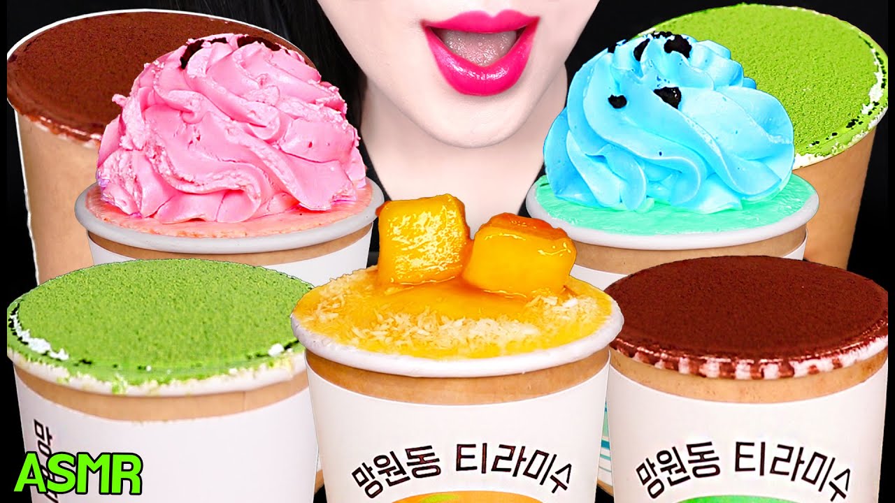 ASMR TIRAMISU PARTY *STRAWBERRY, GREEN TEA, MANGO CAKE 떠먹는 티라미수 딸기, 녹차, 망고 케이크 먹방 MUKBANG