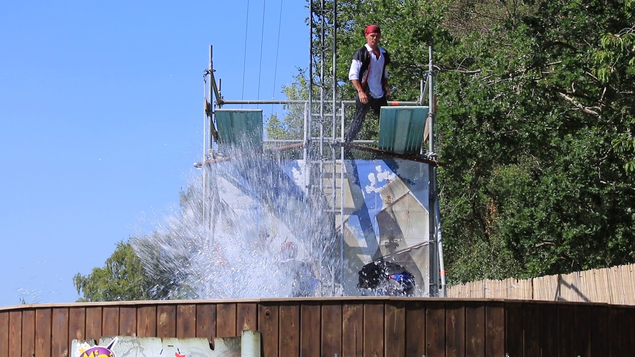Pirates high diving into Rum at Amazonia M&Ds Theme Park