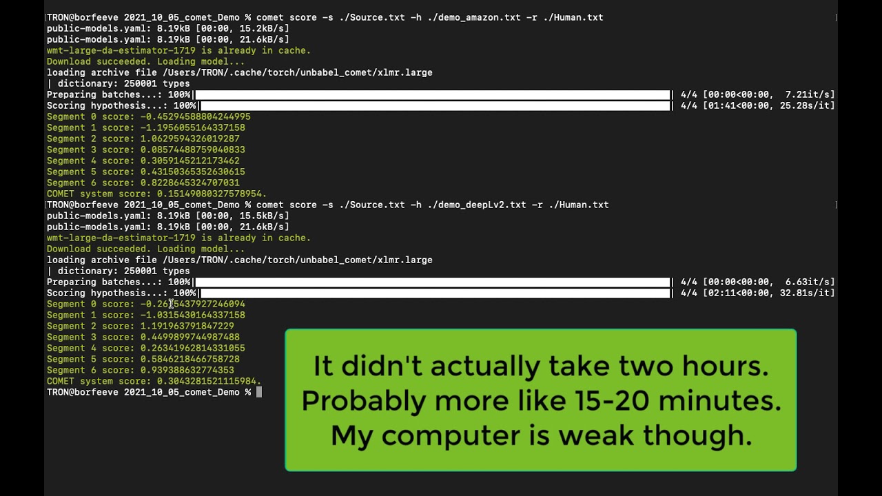 Run COMET (an auto MT quality metric) from the Command Line