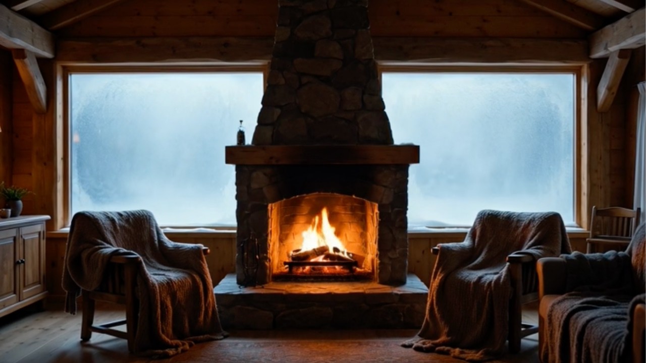 ONLY FIRE 🔥 Quiet Cabin Night | Fireplace Sounds & Foggy Windows.