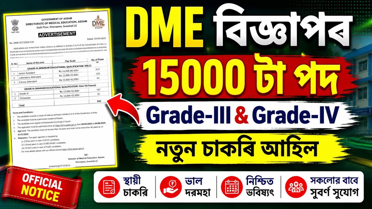 DME বিভাগৰ চাকৰি - Jobs in Assam | Assam jobs 2026 | Dme new vacancy 2026 | Assam jobs vacancy 2026 