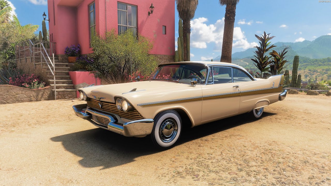 Forza Horizon 5 . Plymouth Fury 1958 . Car Show Speed Jump Crash Test Drive .