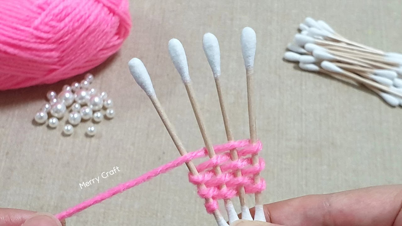 Super Easy Woolen Flower Making with Cotton buds - Hand Embroidery Design Trick -Amazing Sewing Hack