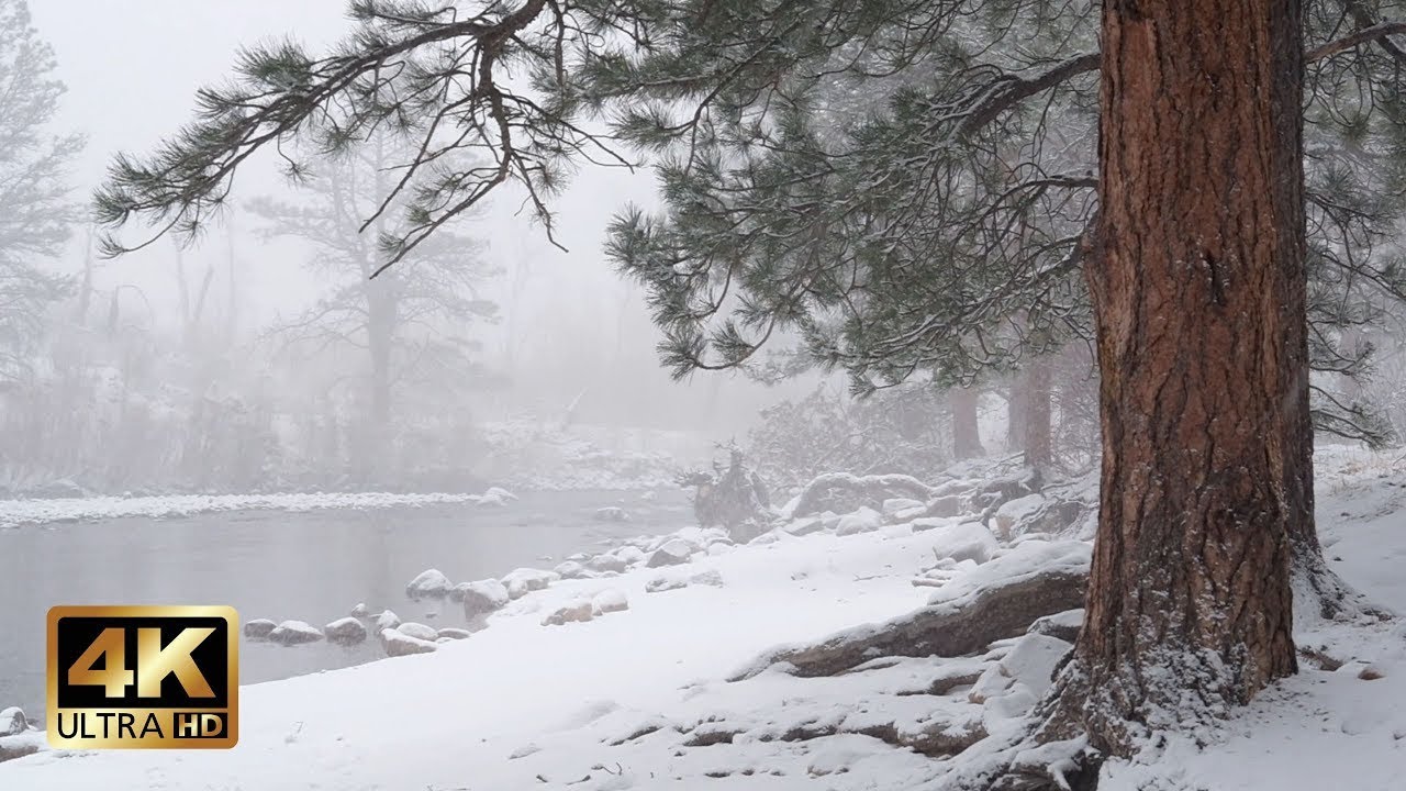 Snowfall over Mountain River | 10h Relaxing Nature Ambience for Calm & Sleep