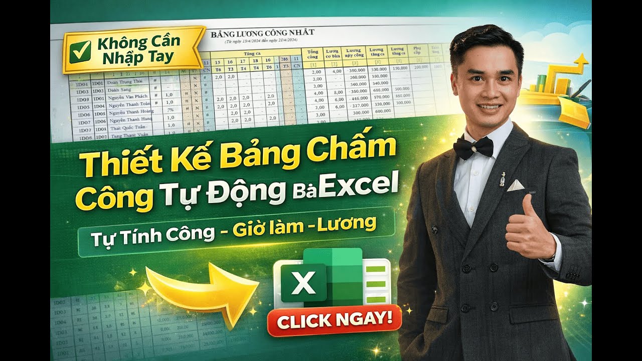 P33 - Thiết kế bảng chấm công tự động bằng Excel | Tự tính công, giờ làm, lương một cách tự động
