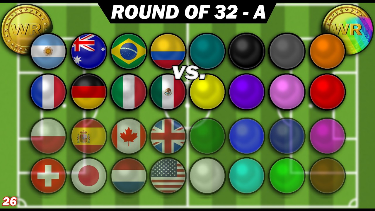 ROUND OF 32 - A | Countries vs. Colors Football World Cup | Soccer Marble