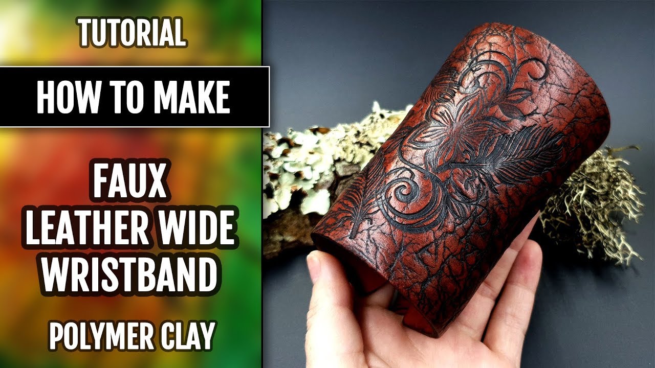 How to make: Faux Leather Wide Wristband totally from polymer clay Fimo! Crocodile Texture!